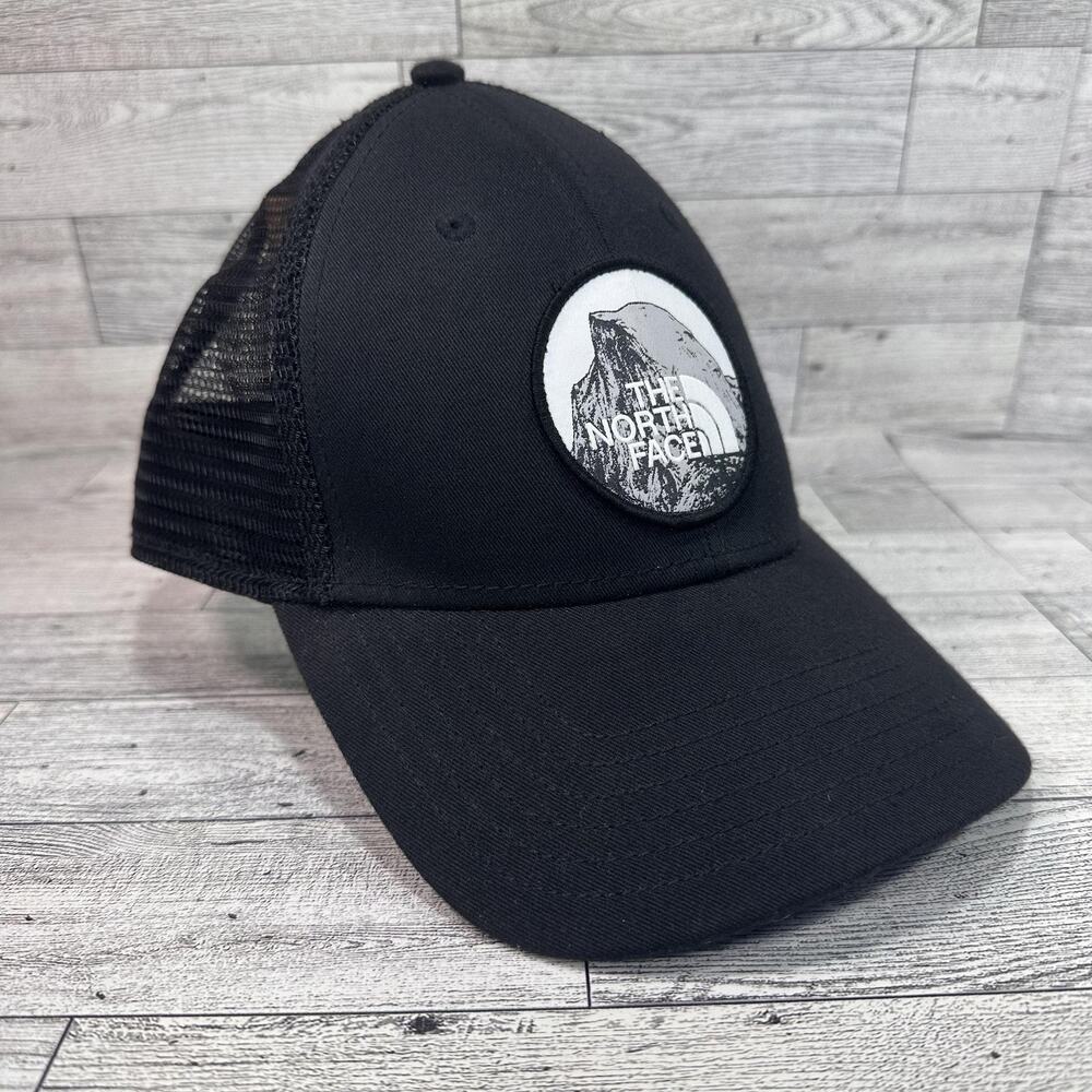 The North Face Hat Cap Trucker Snap Back One Size Black Mountain Patch Unisex